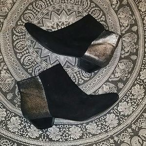 Black suede and silver glitter booties